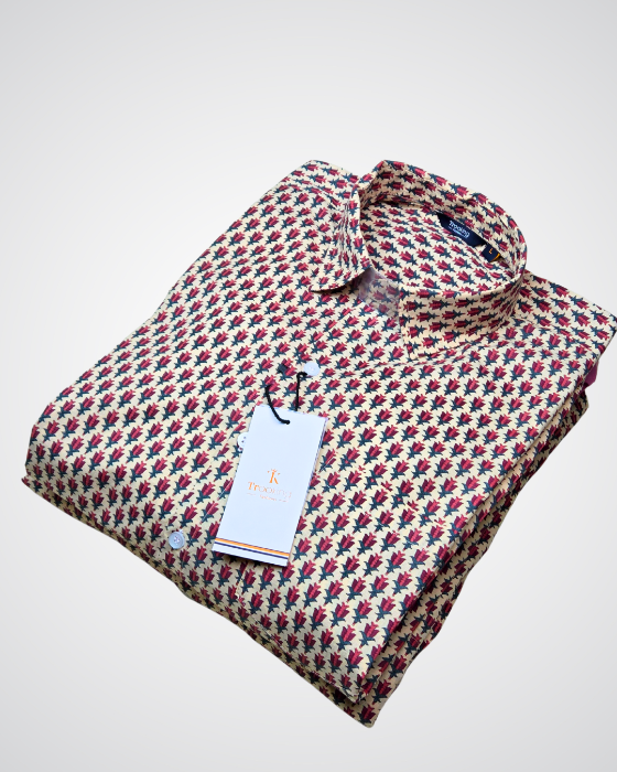 Cream Red Jaipuri Full Sleeve Printed Shirt for Men