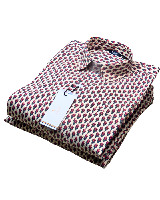 Cream Red Jaipuri Full Sleeve Printed Shirt for Men