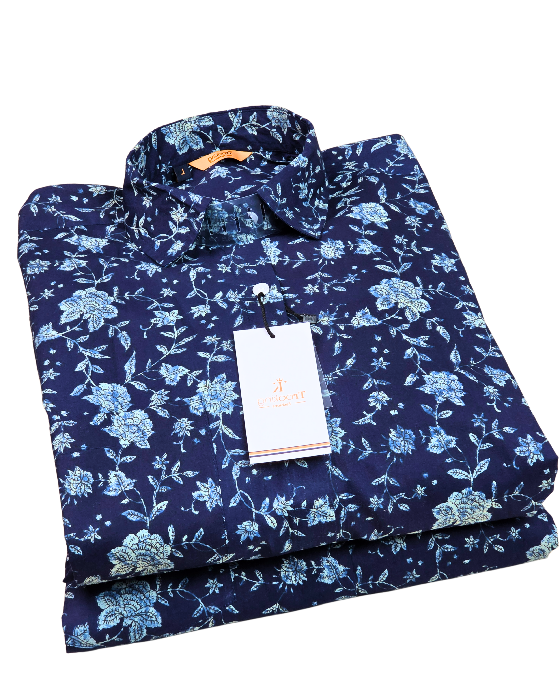 Dark Blue Jaipuri Full Sleeve Printed Shirt