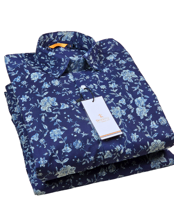 Dark Blue Jaipuri Full Sleeve Printed Shirt