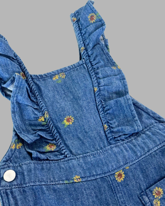 Dark Blue Jean Utility Romper For Girls
