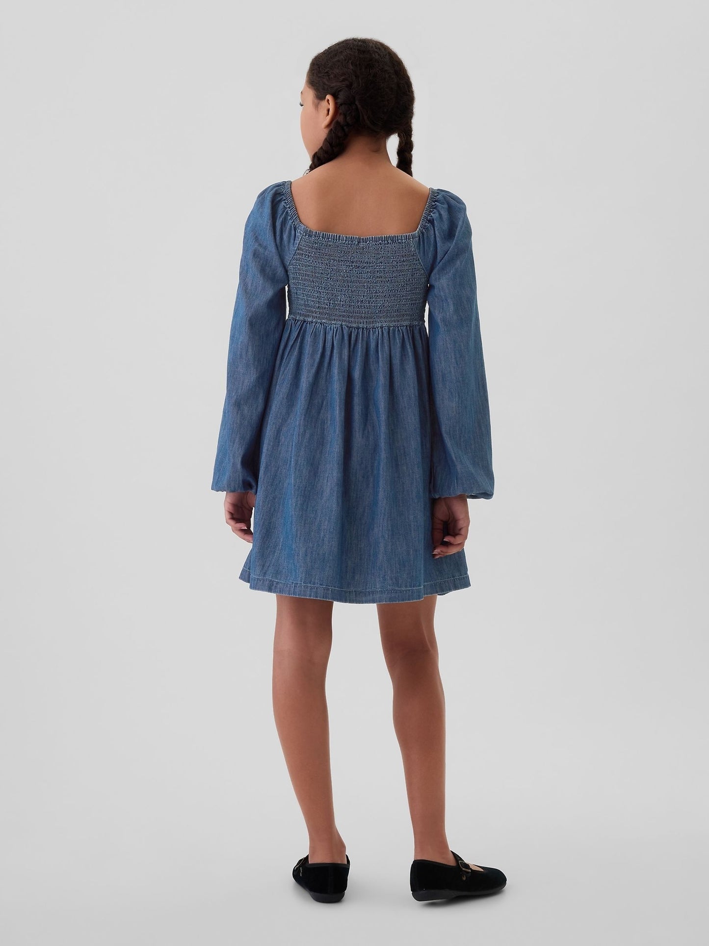 kid's Blue Denim full Sleeve Tiered Dress