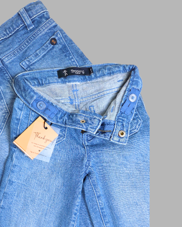 Girl's Front Pocket Blue Denim Jeans