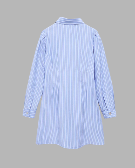 Girl's Sky Blue Striped Shirt Dress