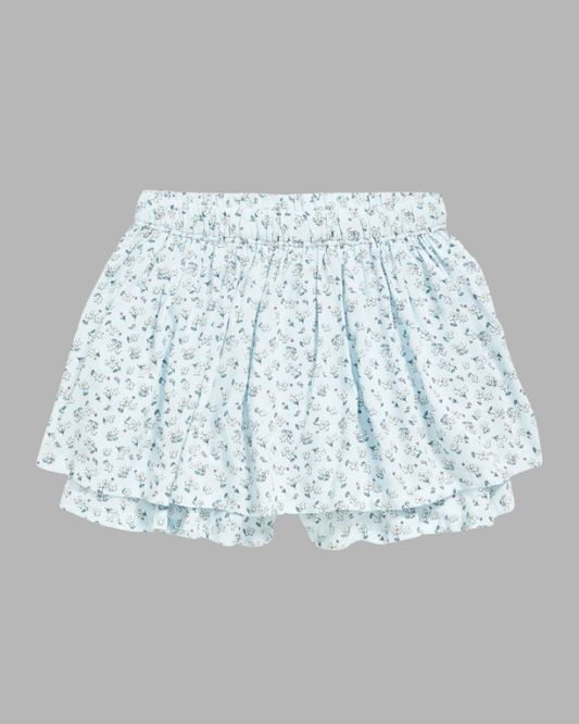 Girl's White Floral Print Skirt  With Divider