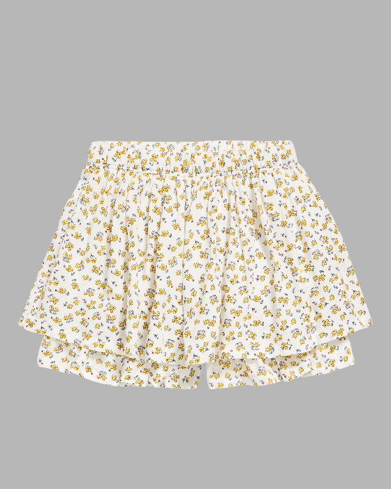 Girl's Yellow Floral Print Skirt With Divider