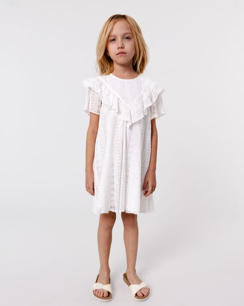 Girl's White Net Shifly Frok