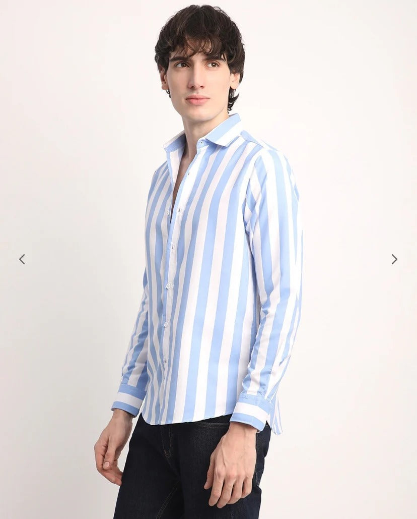 Premium Oxford Cotton Blue Striped Shirt (SF)