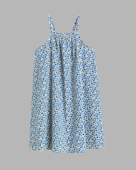 Kid's Sky Blue Floral Print  A - Line Dress