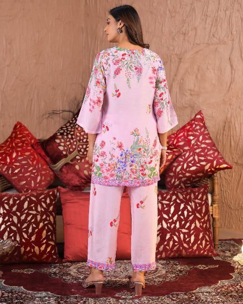 Light Pink Floral Digital Print 2 Pcs Co-ord Set
