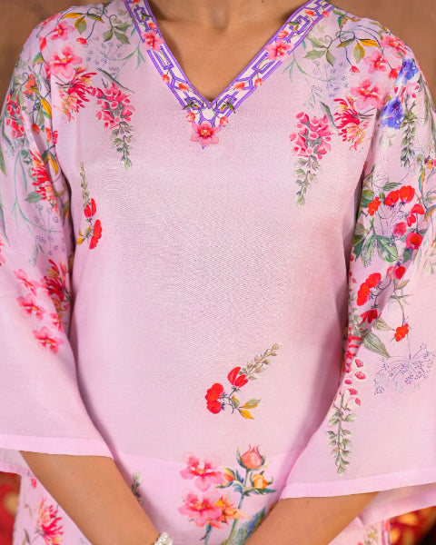 Light Pink Floral Digital Print 2 Pcs Co-ord Set