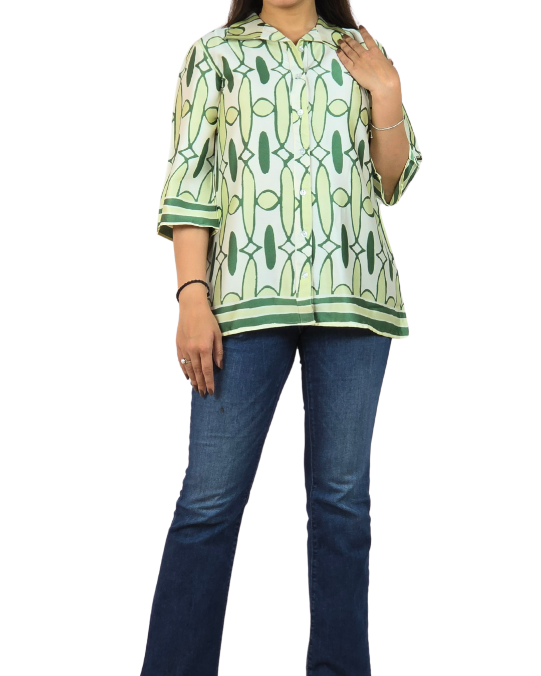 Light and Dark Green Geometric Print Top