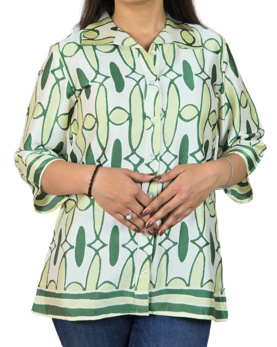 Light and Dark Green Geometric Print Top