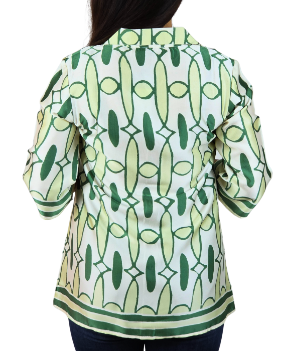 Light and Dark Green Geometric Print Top