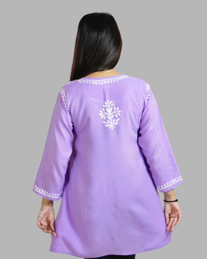 Lilac Color Plain Chikankari Short Kurti