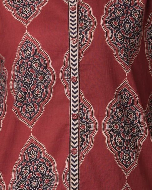 Red ethnic motifs printed short kurti_trooking 
