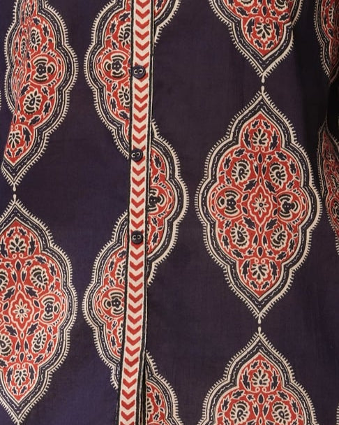 Dark blue ethnic motifs printed short kurti_trooking 