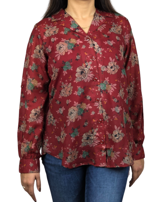 Maroon Floral Print Victoria Shirt With Spaghetti