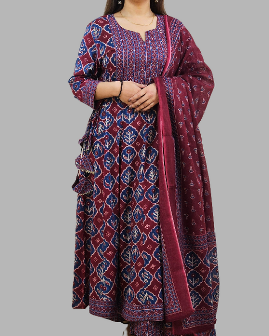 Maroon rust kota dori embroidery kurta set