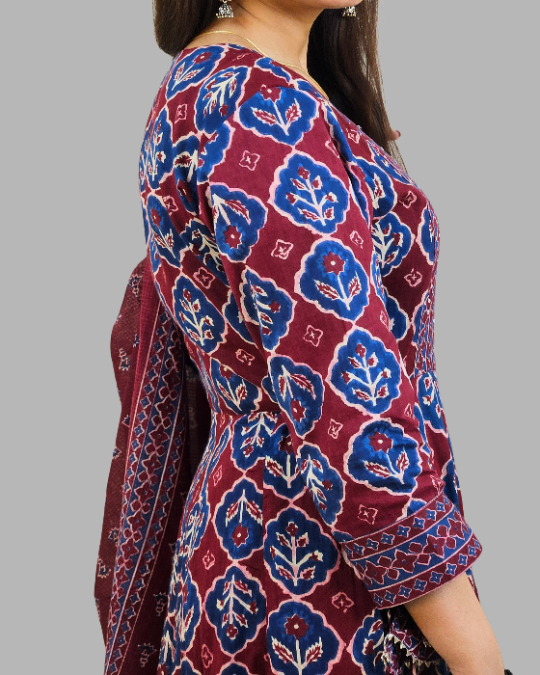 Maroon rust kota dori embroidery kurta set