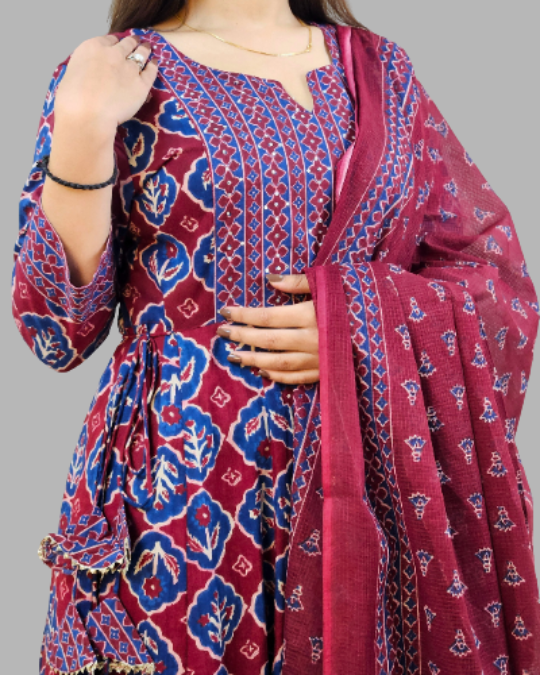 Maroon rust kota dori embroidery kurta set
