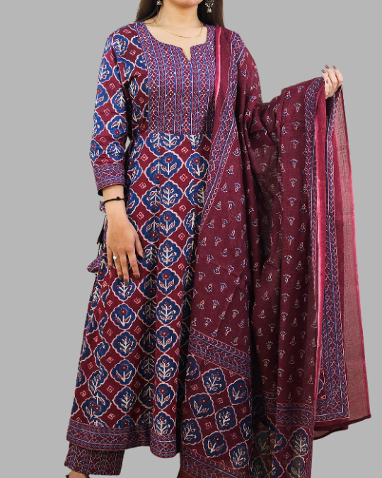 Maroon rust kota dori embroidery kurta set