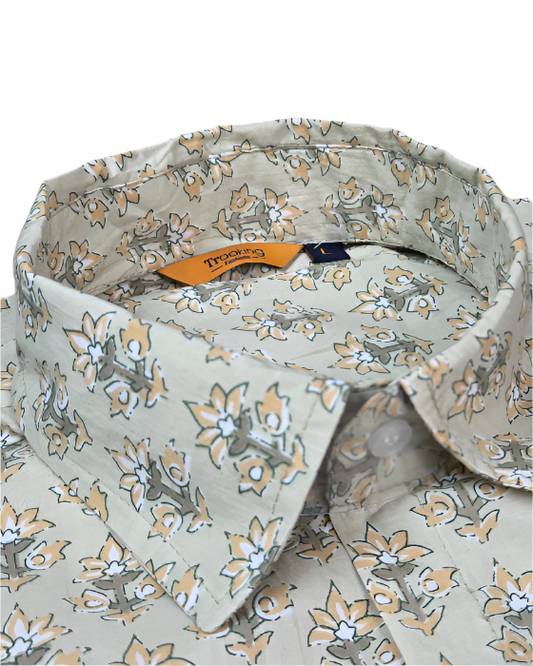 Pale Green Jaipuri Full Sleeve Printed Shirt for Men