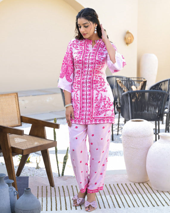 Pink Floral Digital Print 2 Pcs Co-ord Set