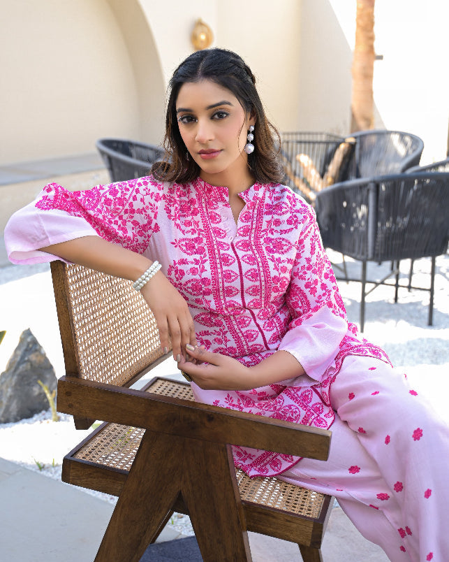 Pink Floral Digital Print 2 Pcs Co-ord Set