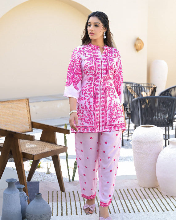 Pink Floral Digital Print 2 Pcs Co-ord Set