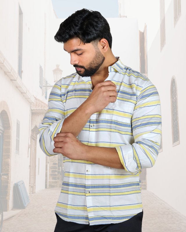 Premium Oxford Casual Shirt Yellow/Blue Stripes (SF)