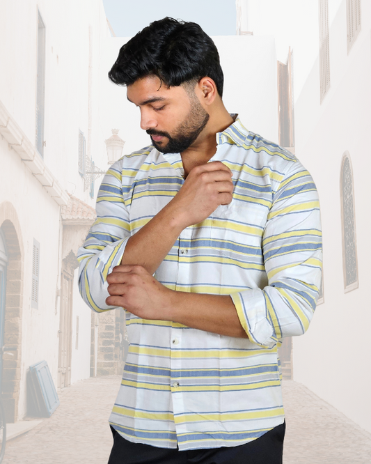Premium Oxford Casual Shirt Yellow/Blue Stripes (SF)