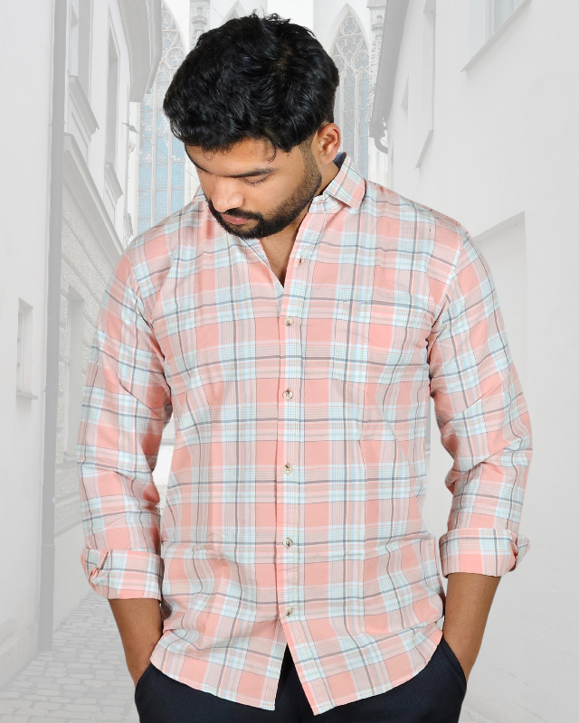 Premium Oxford Cotton - Casual Wear Pink Checks Shirt (SF)