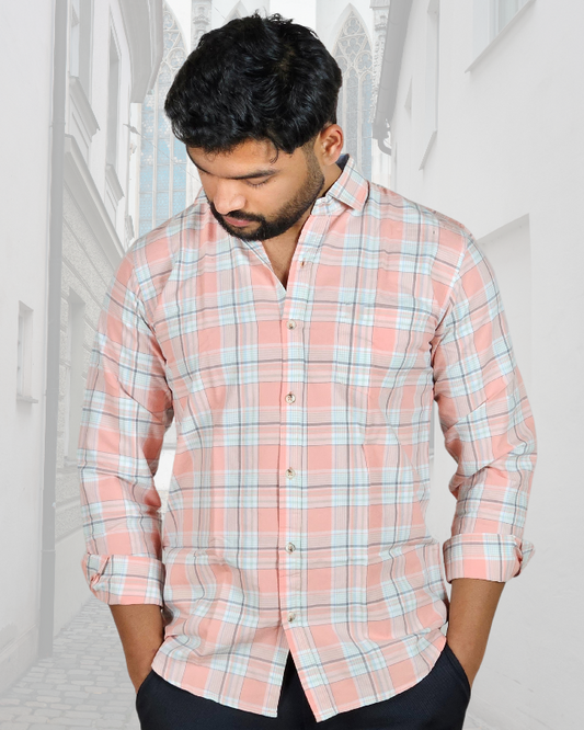 Premium Oxford Cotton - Casual Wear Pink Checks Shirt (SF)