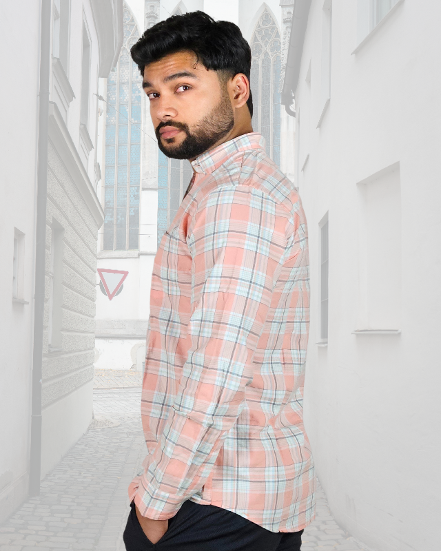 Premium Oxford Cotton - Casual Wear Pink Checks Shirt (SF)