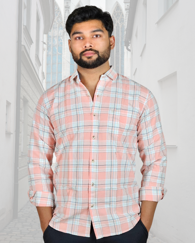 Premium Oxford Cotton - Casual Wear Pink Checks Shirt (SF)