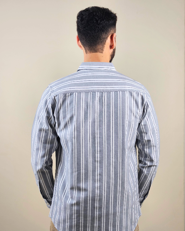 Premium Oxford Cotton - Grey Vertical Stripes Casual Shirt (SF)