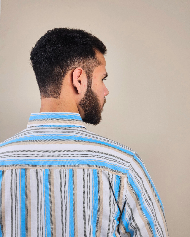 Premium Oxford Cotton - Sky Blue Vertical Stripes Casual Shirt ( SF)