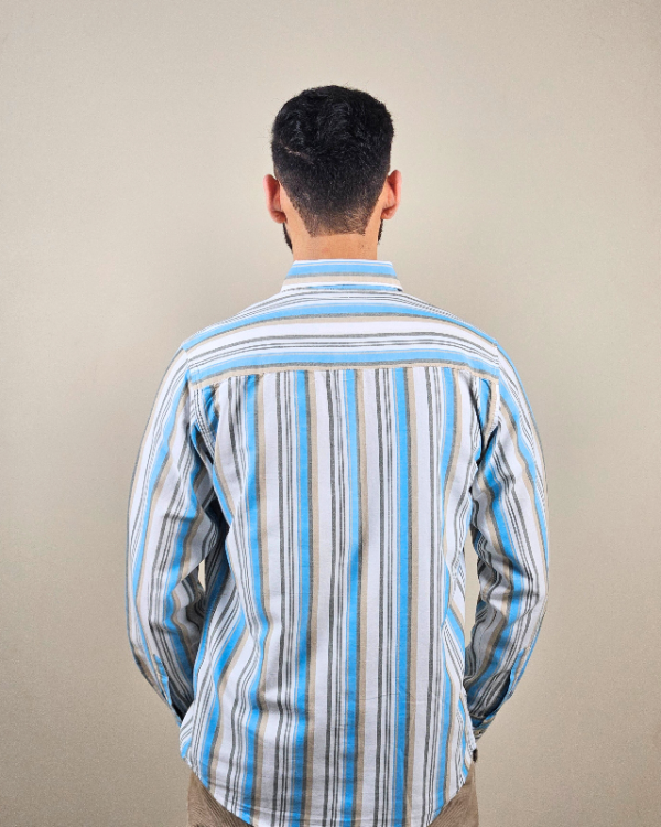 Premium Oxford Cotton - Sky Blue Vertical Stripes Casual Shirt ( SF)