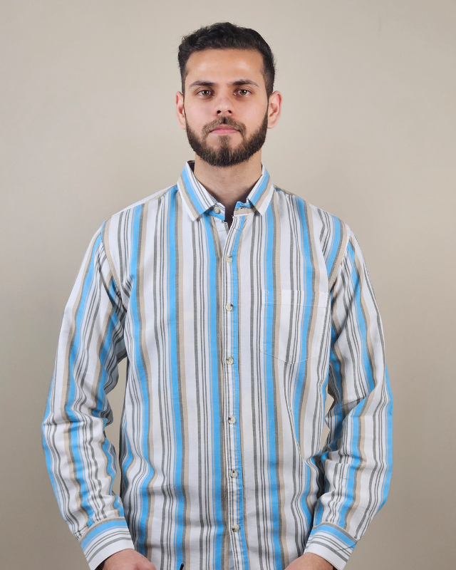 Premium Oxford Cotton - Sky Blue Vertical Stripes Casual Shirt ( SF)