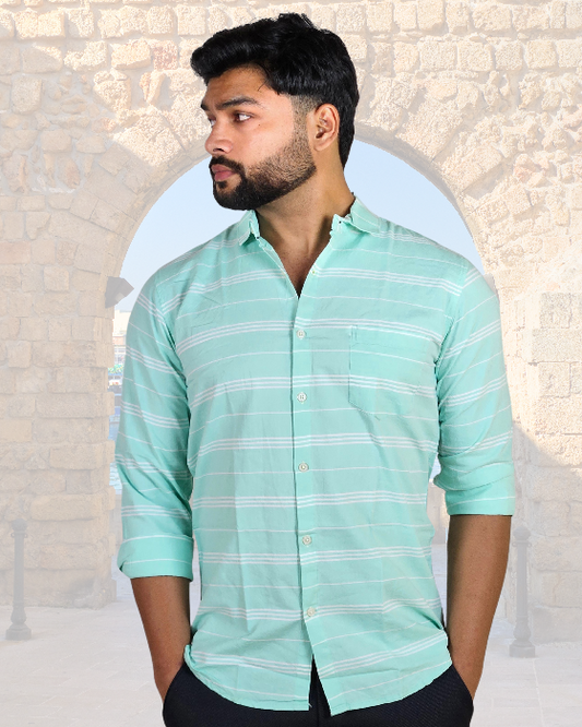 Premium Oxford Cotton Mint Sea Green Stripes Casual Shirt (SF)