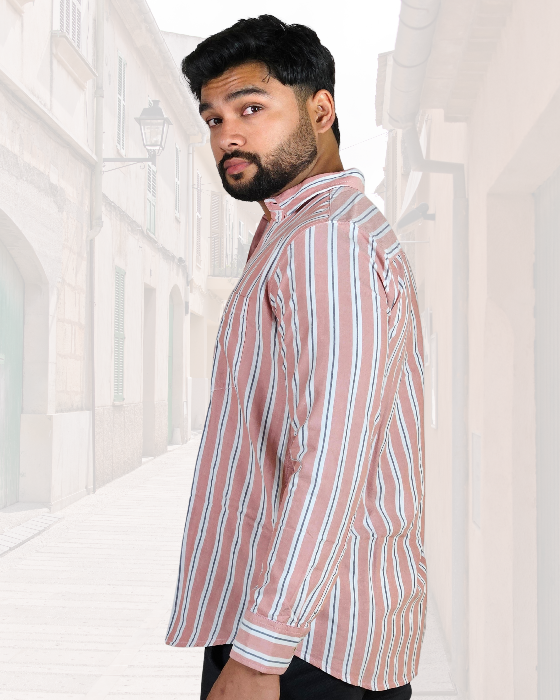 Premium Oxford Cotton Pink Stripes Casual Shirt (SF)