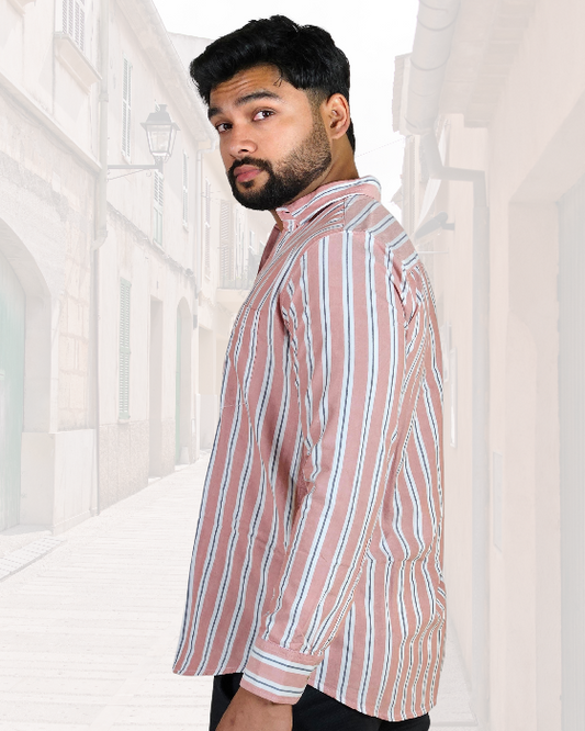 Premium Oxford Cotton Pink Stripes Casual Shirt (SF)