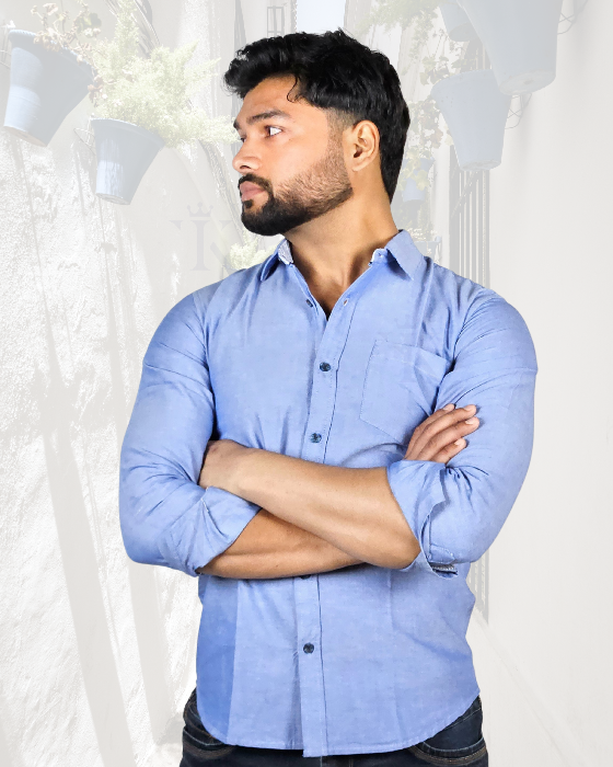 Premium Oxford Cotton Sky Blue Casual Shirt (SF)