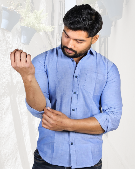 Premium Oxford Cotton Sky Blue Casual Shirt (SF)