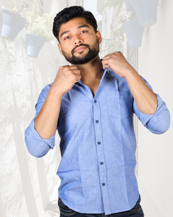Premium Oxford Cotton Sky Blue Casual Shirt (SF)