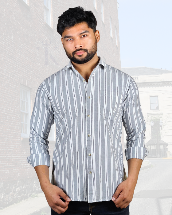 Premium Oxford Grey Stripes Casual Stylish Shirt (SF)