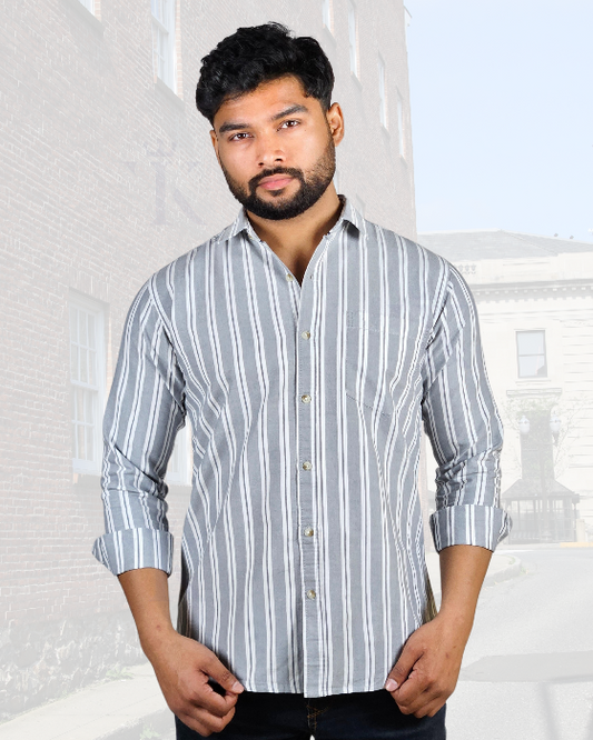 Premium Oxford Grey Stripes Casual Stylish Shirt (SF)