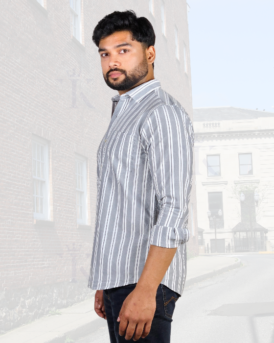 Premium Oxford Grey Stripes Casual Stylish Shirt (SF)