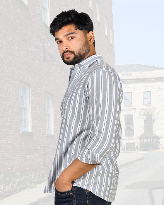Premium Oxford Grey Stripes Casual Stylish Shirt (SF)
